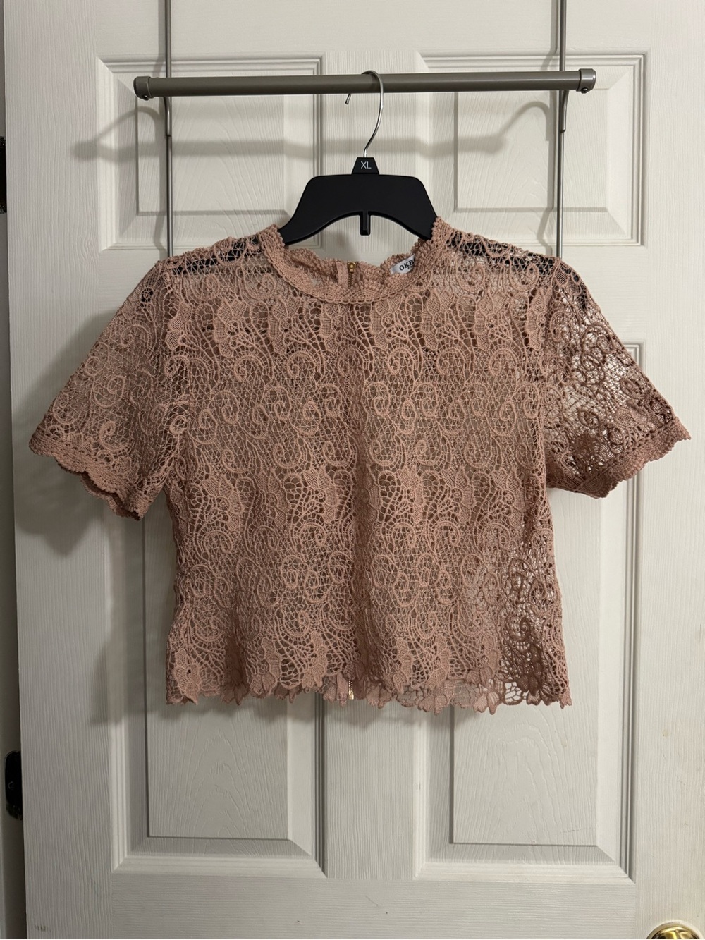 OKBOTH Blush Pink Lace Cropped Blouse